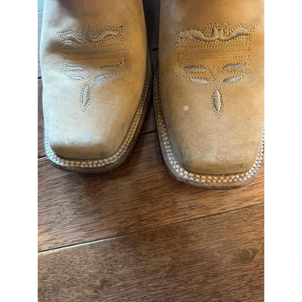 Tan Embroidered Rose Square Toe Western Boots Halcones Size 6